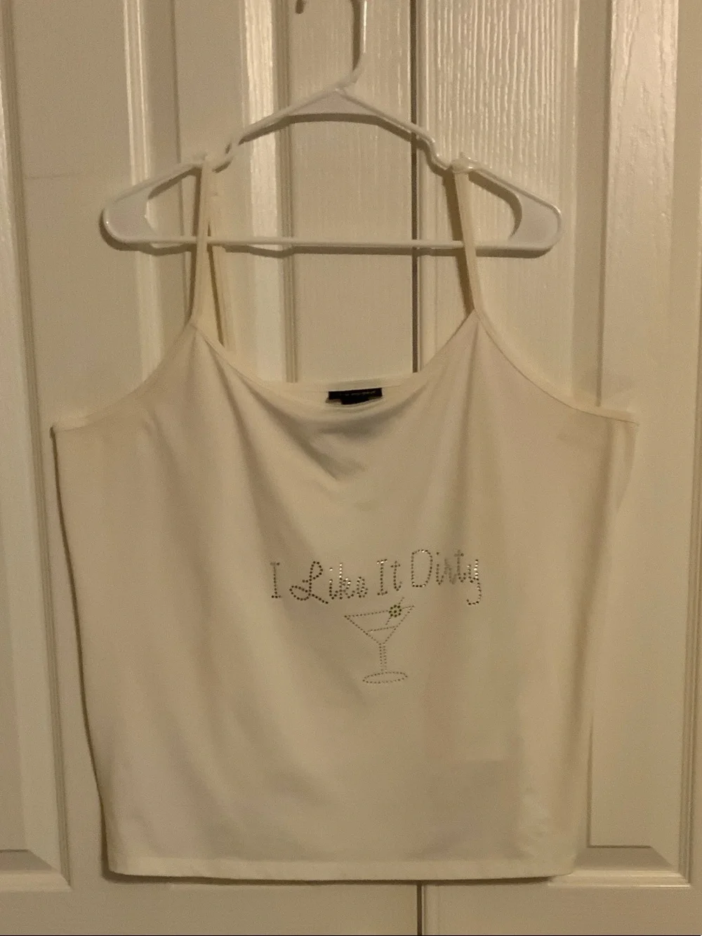 Lane Bryant Cream Spaghetti Strap Camisole with Rhinestone Martini Script 22/24